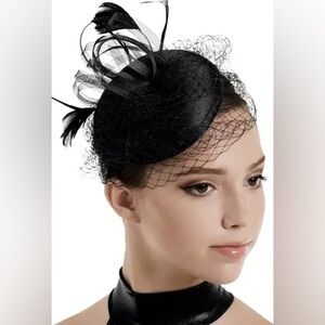 Weissman dance Black Birdcage Veil Fascinator clip hair accessory dance gloves
